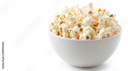 A bowl of popcorn is sitting on a white background