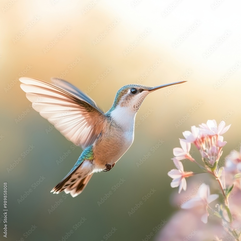 Obraz premium A hummingbird is flying over a flower