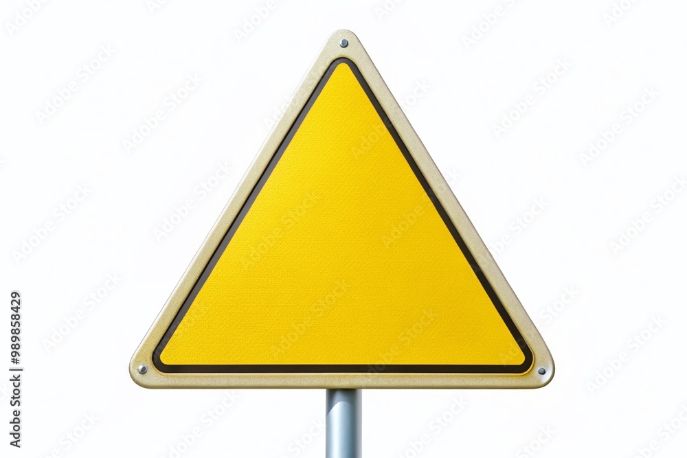 Bright Yellow Sideways Triangle Sign on a Clean White Background for Traffic or Directional Use Bright Yellow Sideways Triangle Sign on a Clean White Background for Traffic or Directional Use