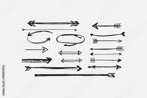 Set of doodle hand-drawn vector arrow illustrations on a white background 