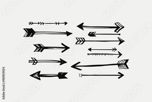 set of hand-drawn vector illustration arrow doodles art 