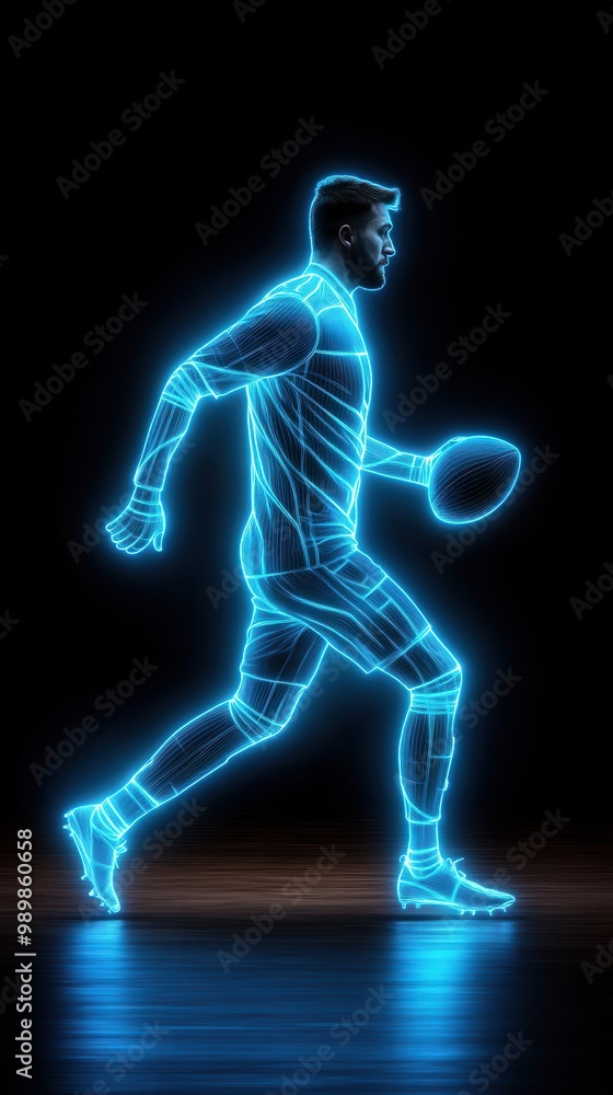 Athlete in neon style running with ball Athlete in neon style running with ball