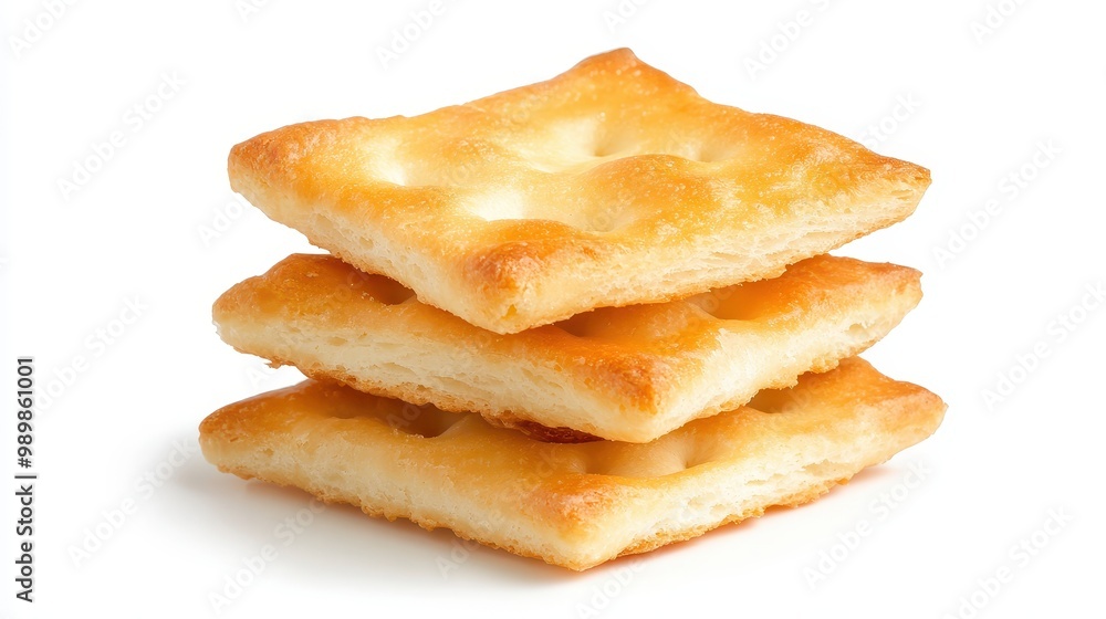 Three square crackers stacked on top of each other Three square crackers stacked on top of each other