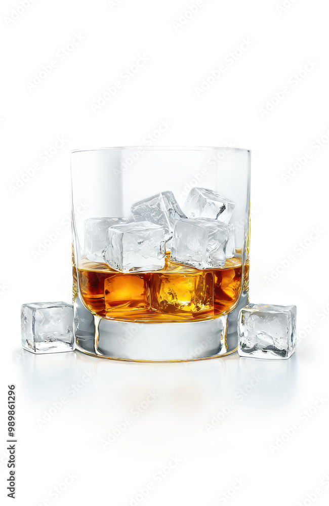 Glass of Whiskey with Ice Cubes, isolated on transparent background Glass of Whiskey with Ice Cubes, isolated on transparent background