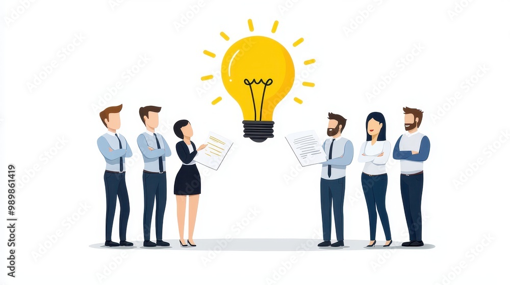 Team Collaboration with Light Bulb Idea Concept