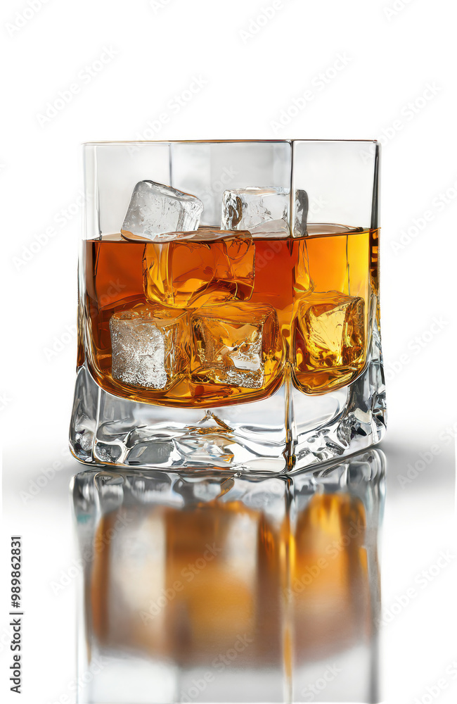 Glass of Whiskey with Ice Cubes, isolated on transparent background Glass of Whiskey with Ice Cubes, isolated on transparent background
