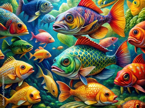 Colorful and Vibrant Paintings of Fish in Various Styles and Patterns for Artistic Decor and Inspiration