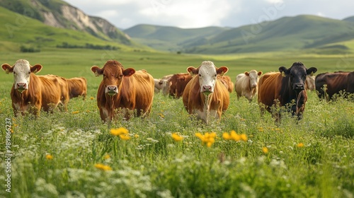 Cows Grazing in a Lush Meadow