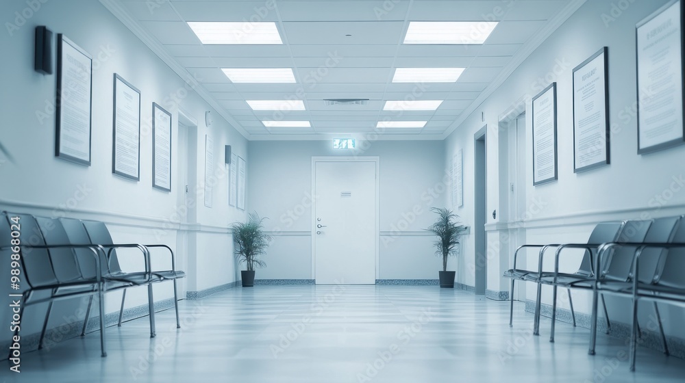 A clean, well-lit hospital corridor with seating and plants, suggesting a medical environment. A clean, well-lit hospital corridor with seating and plants, suggesting a medical environment.