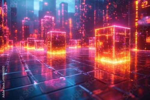 Wallpaper Mural Neon Cityscape Torontodigital.ca