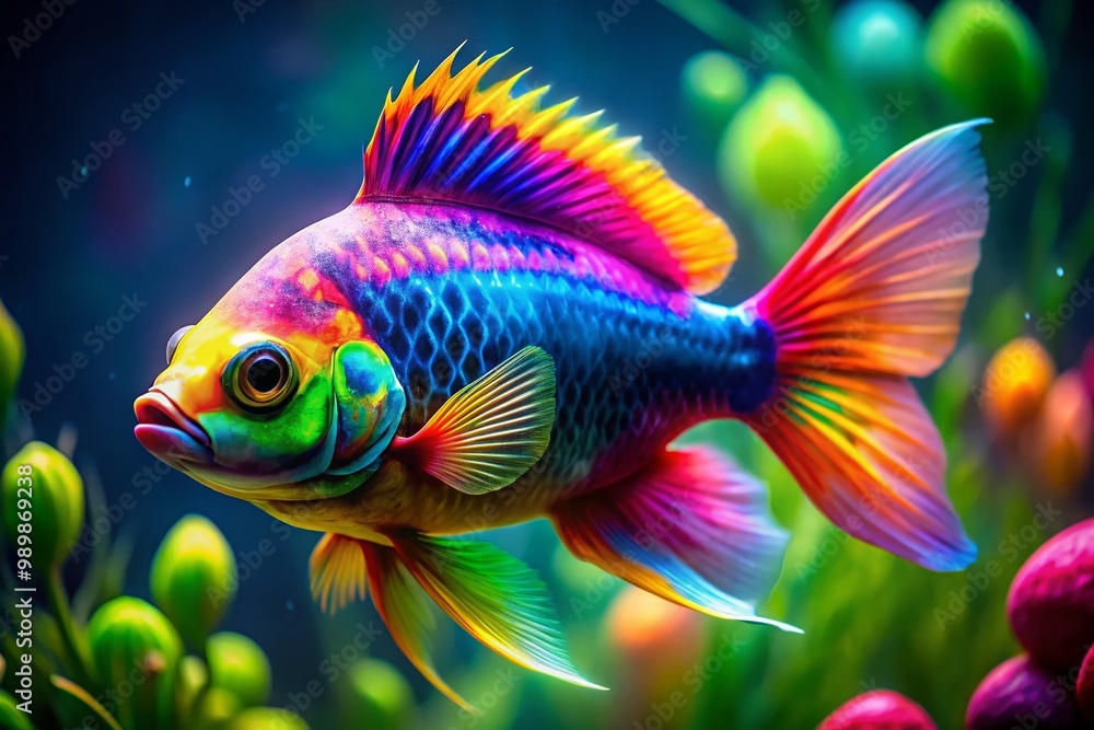 Fototapeta premium Colorful Emo Fish with Unique Features Swimming Gracefully in a Vibrant Underwater Environment