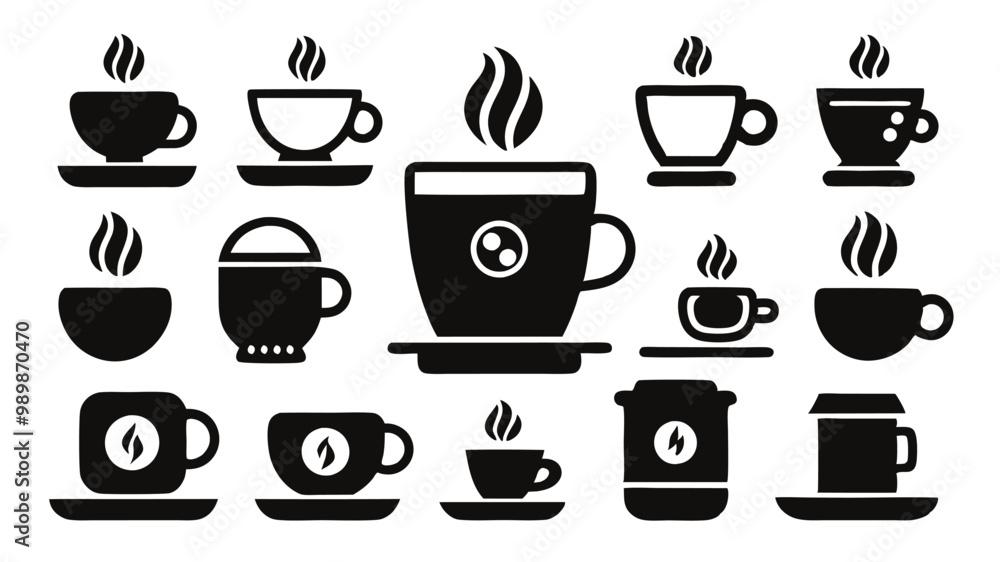 Coffee cup icon set. Cups of coffee tea collection. Hot drink icon. Disposable cup. Cup coffee with steam. Flat style. Vector Illustration. Vector Graphic. Coffee cup icon set. Cups of coffee tea collection. Hot drink icon. Disposable cup. Cup coffee with steam. Flat style. Vector Illustration. Vector Graphic.