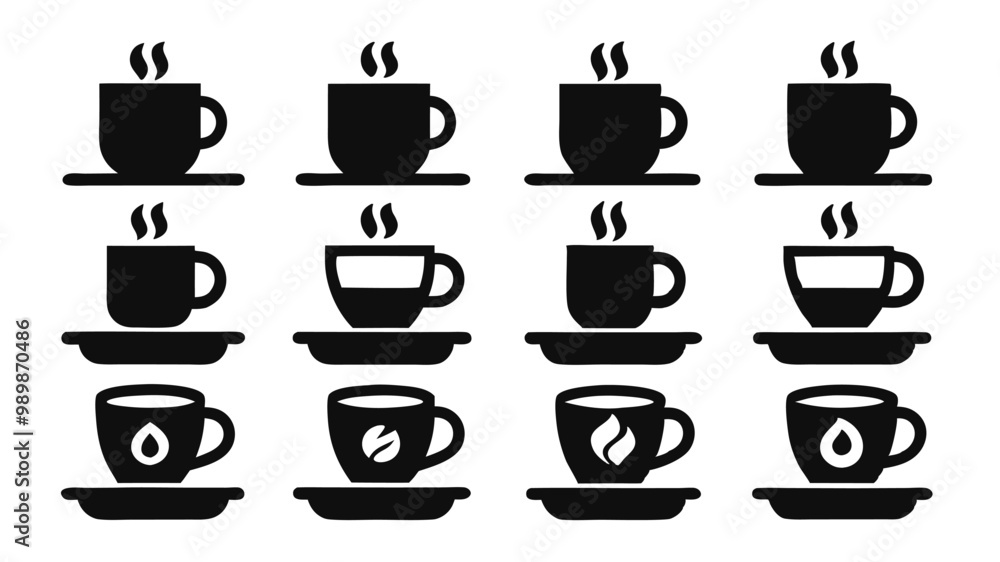 Coffee cup icon set. Cups of coffee tea collection. Hot drink icon. Disposable cup. Cup coffee with steam. Flat style. Vector Illustration. Vector Graphic. Coffee cup icon set. Cups of coffee tea collection. Hot drink icon. Disposable cup. Cup coffee with steam. Flat style. Vector Illustration. Vector Graphic.
