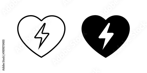 Set of AED emergency defibrillator icon sign symbol. First aid Automated external defibrillator.