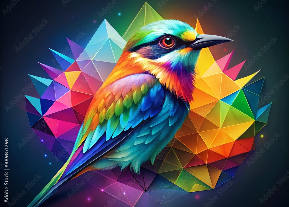 Fototapeta premium Colorful geometric triangle bird illustration with vibrant colors and abstract design elements