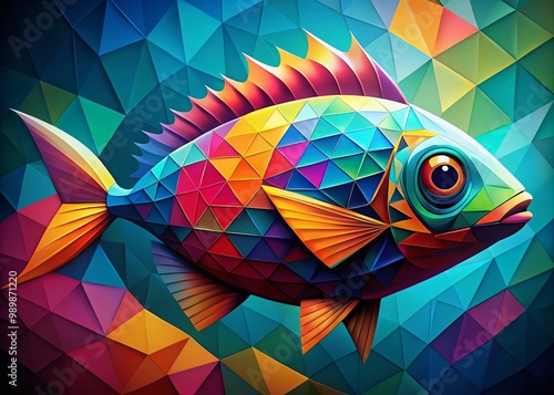 Colorful Geometric Fish Design for Abstract Art, Pattern Backgrounds, and Modern Home Decor Projects photo