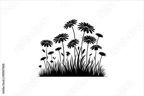 Vector Silhouettes of Wild Flowers. Wildflower Silhouette vector Clipart.