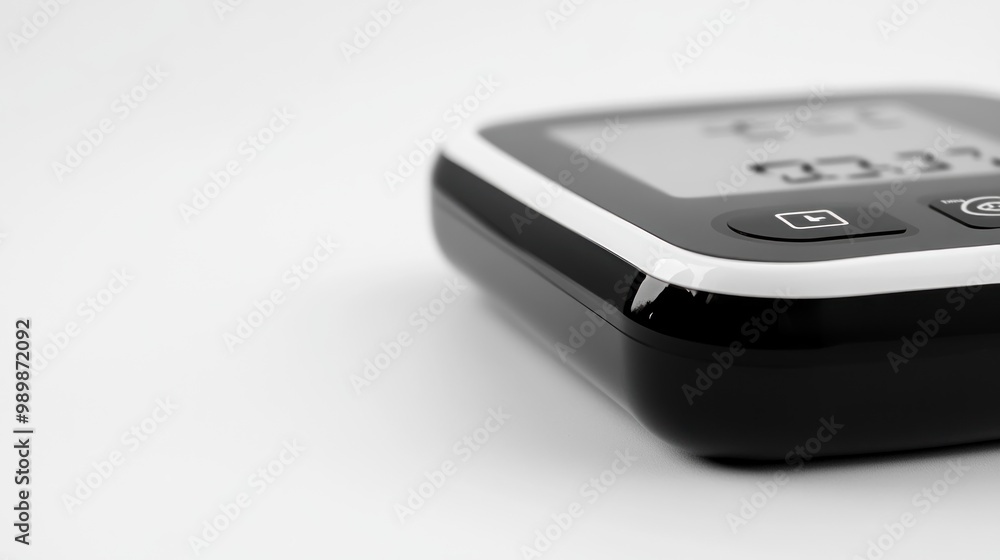 A close-up of a digital device with a screen, likely a health monitor or measurement tool. A close-up of a digital device with a screen, likely a health monitor or measurement tool.