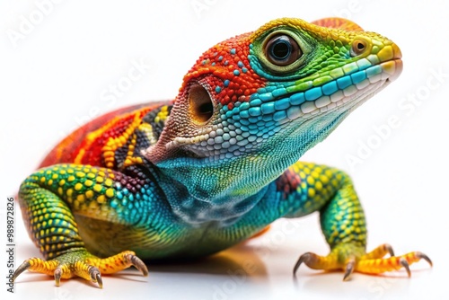 Colorful lizard isolated on a white background showcasing intricate patterns and unique textures