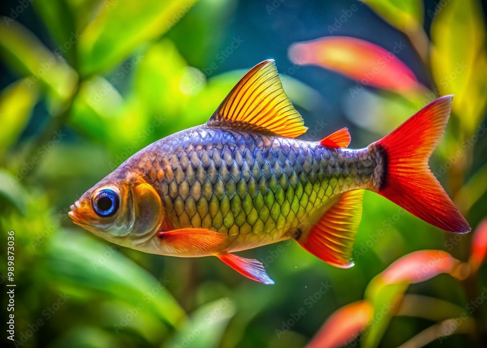 Colorful Mascara Barb Fish Swimming Gracefully in a Freshwater Aquarium Environment Underwater Scene Colorful Mascara Barb Fish Swimming Gracefully in a Freshwater Aquarium Environment Underwater Scene