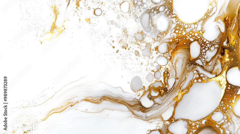 Fototapeta premium A golden-white whirlpool with lots of bubbles. Stylish background for the design. Marble surface. A luxurious design pattern. Abstract background