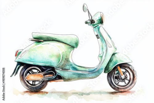 A vintage scooter in soft green tones, perfect for evoking nostalgia and classic urban style.
