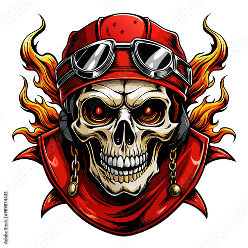 Vintage biker skull emblem vector image, isolated on white bckground
