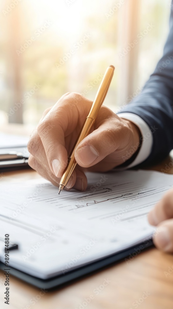 A small business owner in a professional outfit filling out a loan application form at a desk, surrounded by financial documents A small business owner in a professional outfit filling out a loan application form at a desk, surrounded by financial documents