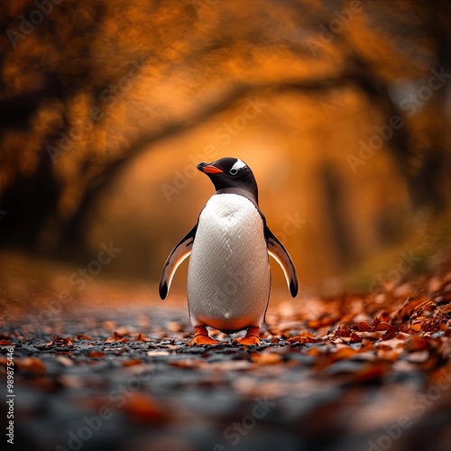 penguin isolated on autumn background