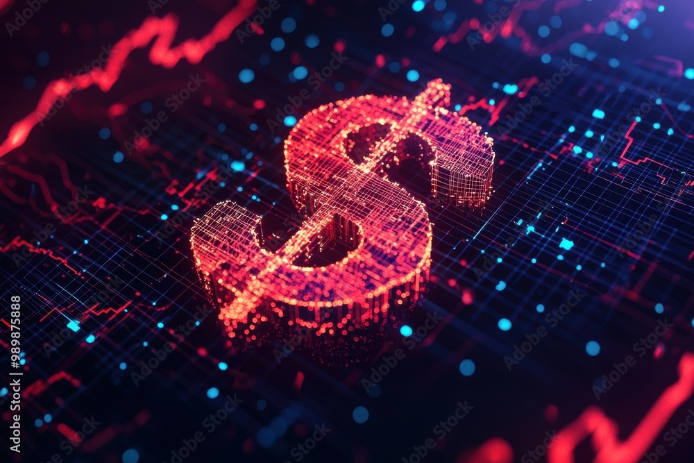 A digital representation of a dollar sign with vibrant lights and graphs, symbolizing finance, investment, and market analysis. A digital representation of a dollar sign with vibrant lights and graphs, symbolizing finance, investment, and market analysis.