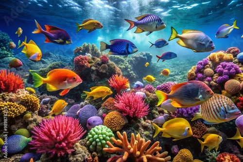 Colorful Underwater Fish Species Swimming in Coral Reef Ecosystem, Marine Life Photography Collection