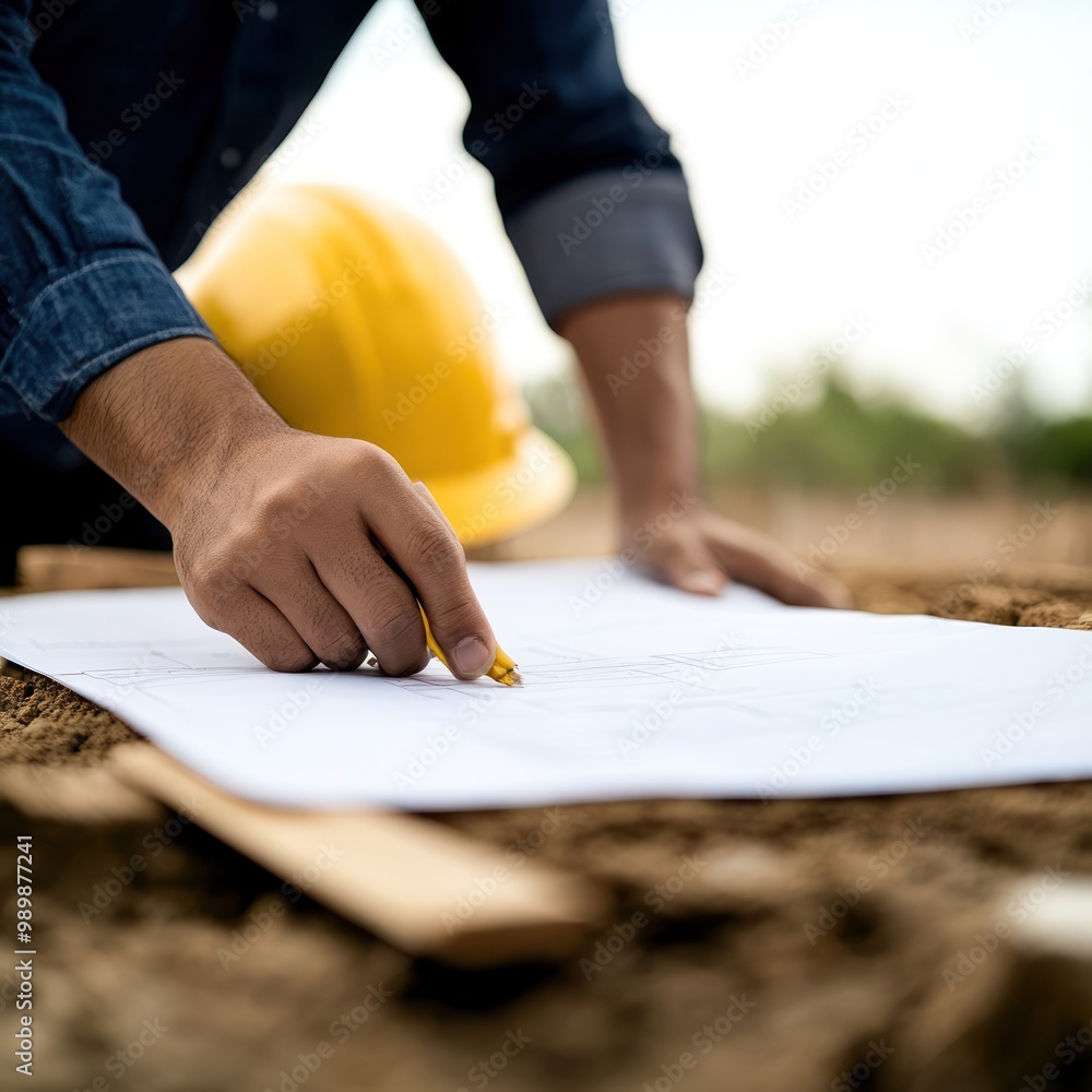 A business owner overseeing a construction site, holding plans for a new branch expansion funded by a loan