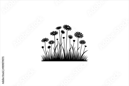 Vector Silhouettes of Wild Flowers. Wildflower Silhouette vector Clipart.