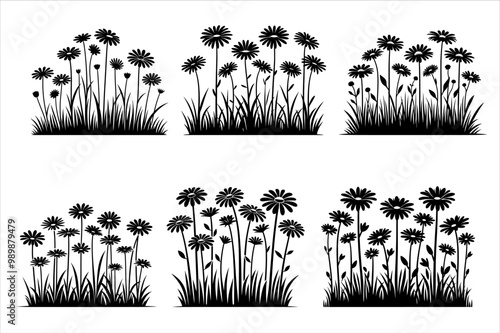 Vector Silhouettes of Wild Flowers set. Wildflower Silhouette vector Bundle Clipart.