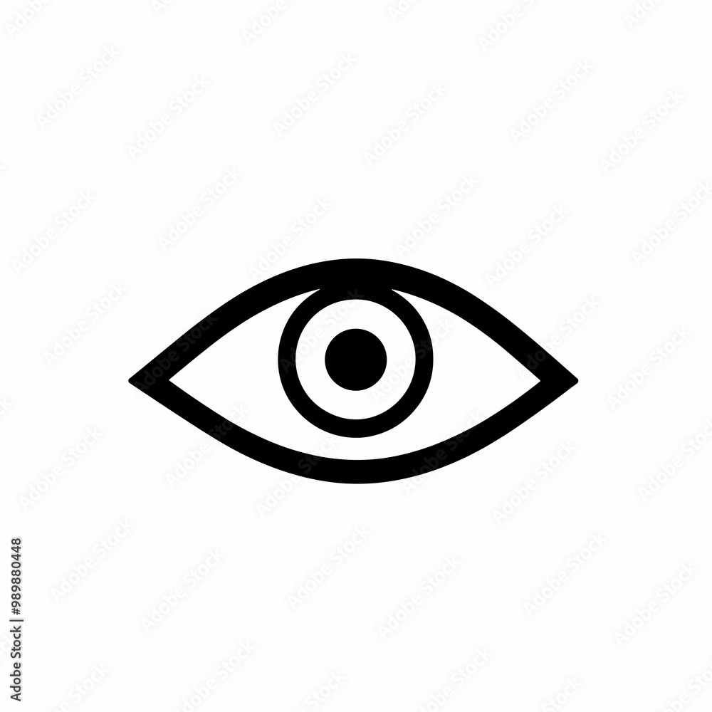 This vector icon features a minimalist design of an eye, consisting of an outer shape and a central circle, ideal for representing vision or observation This vector icon features a minimalist design of an eye, consisting of an outer shape and a central circle, ideal for representing vision or observation