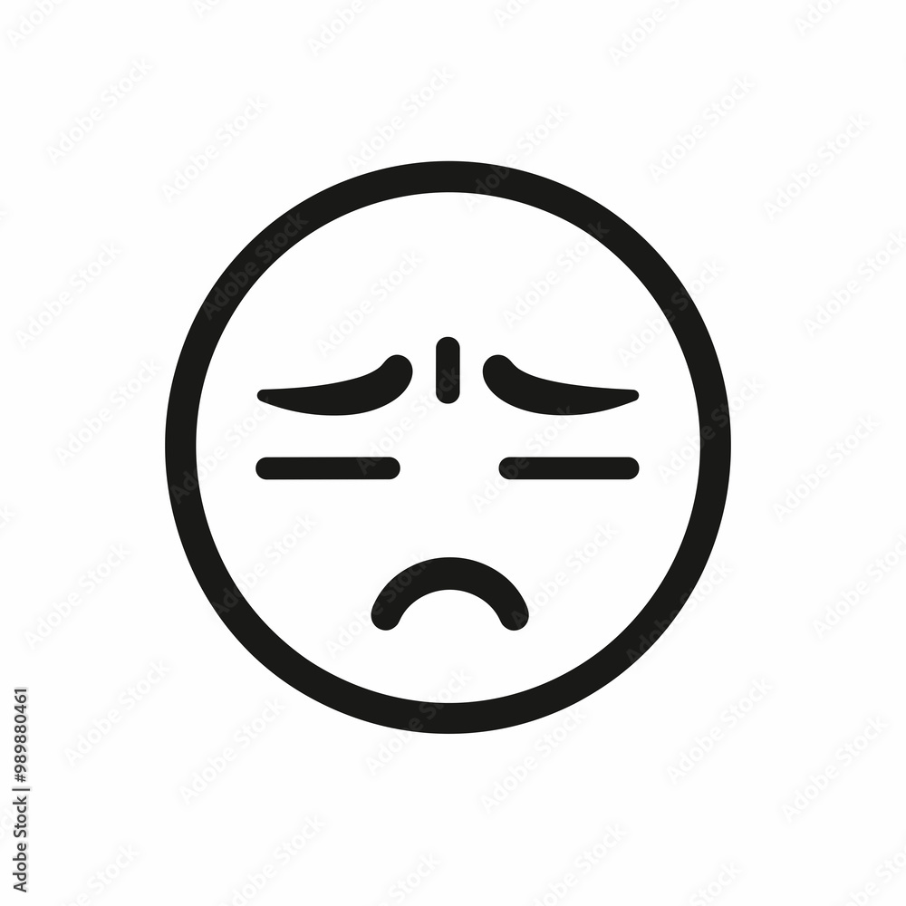 This vector icon features a simple line drawing of a sad face, characterized by downturned mouth and furrowed brows, ideal for emotional expression in design This vector icon features a simple line drawing of a sad face, characterized by downturned mouth and furrowed brows, ideal for emotional expression in design