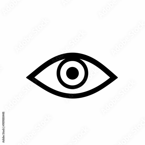 This vector icon features a minimalist design of an eye, consisting of an outer shape and a central circle, ideal for representing vision or observation