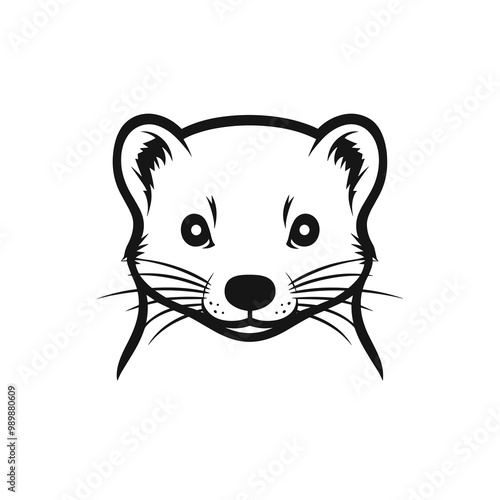 A minimalist black line icon displays the head of a Ferret, showcasing its distinct features in a simple and elegant design for versatile uses
