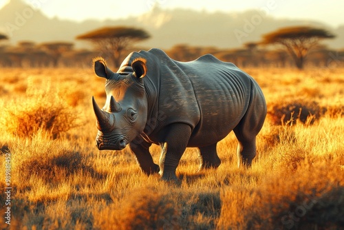 White Rhinoceros in African Savanna