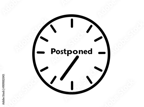 A clear vector icon showcasing a clock with the term postponed, effectively communicating that a scheduled event has been delayed without specific details about the event