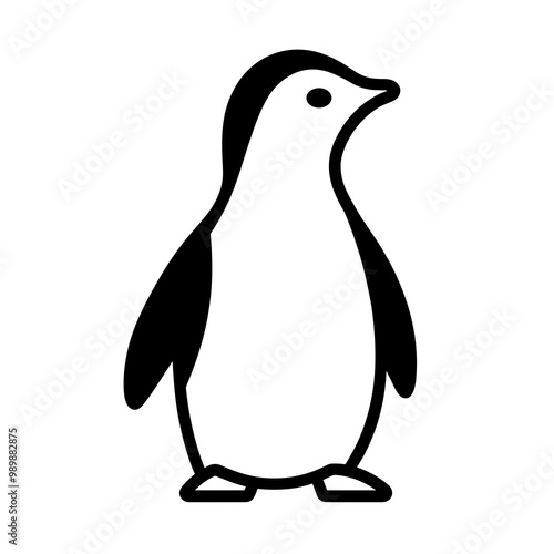 This black line icon portrays a simplified penguin with minimal details, perfect for use in web design, apps, and educational materials about wildlife