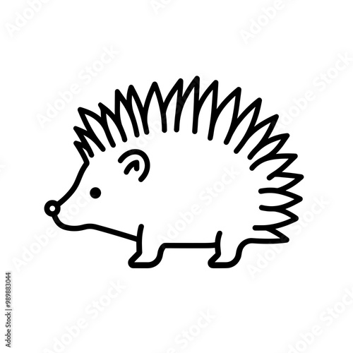 This vector icon presents a stylized hedgehog in black line art, capturing its unique spines and facial features for use in various digital graphics and designs photo