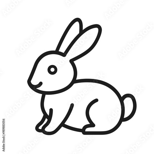 This illustration features a charming black line icon of a rabbit, perfect for design projects, educational materials, or animal-themed content
