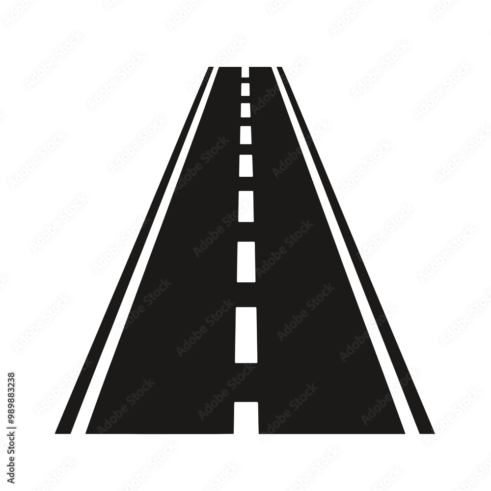 This vector icon illustrates a minimalistic black road with dashed markings, suitable for navigation and indicating travel routes in various contexts This vector icon illustrates a minimalistic black road with dashed markings, suitable for navigation and indicating travel routes in various contexts