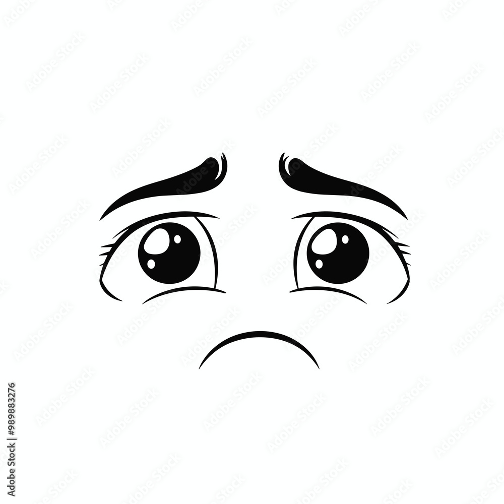 This vector icon features sad eyes illustrated with a minimalistic style, emphasizing expression with raised eyebrows suitable for various design projects This vector icon features sad eyes illustrated with a minimalistic style, emphasizing expression with raised eyebrows suitable for various design projects