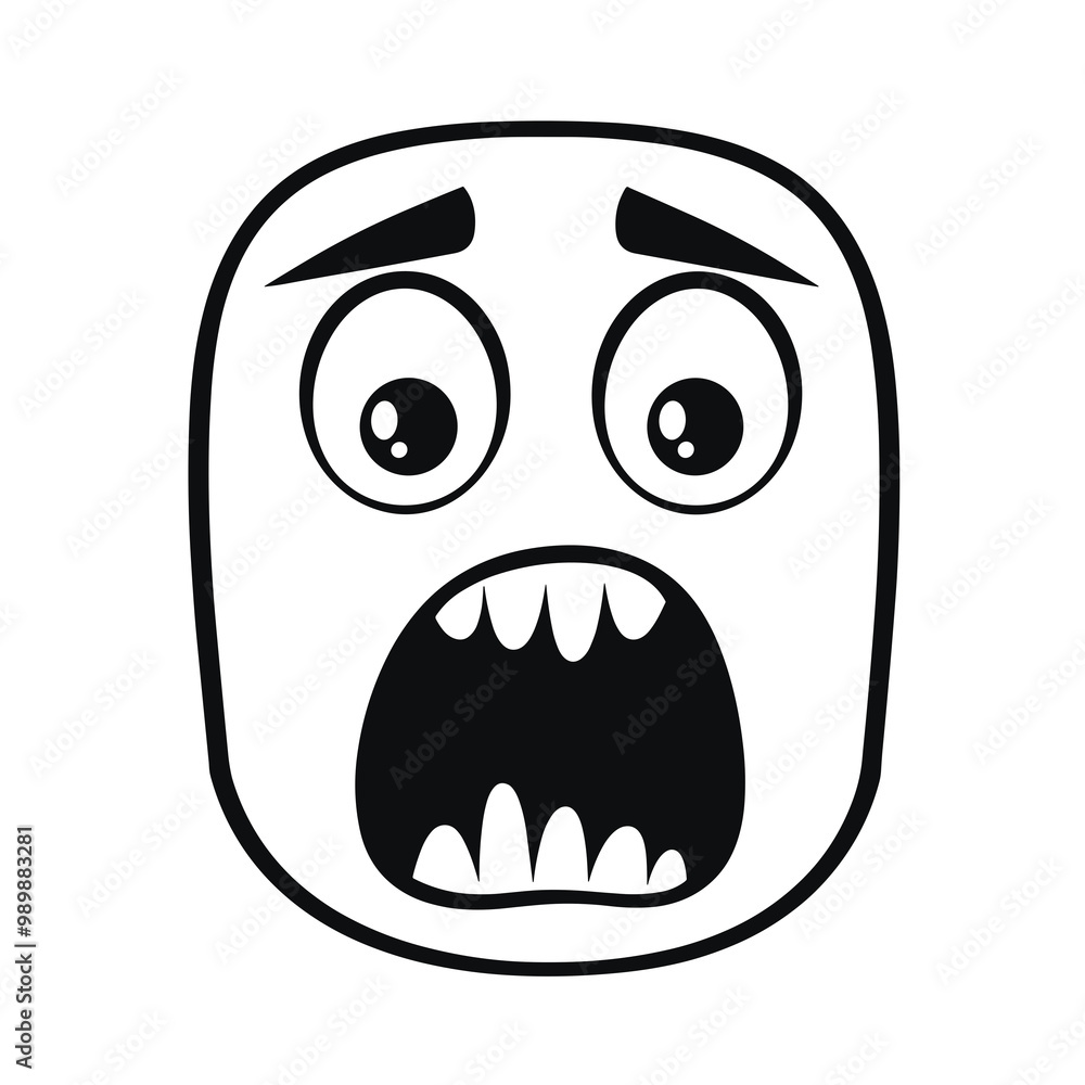 This icon features a simplistic line design of a shocked Scared face, showcasing wide eyes and an open mouth to convey a strong emotional response, ideal for various themes This icon features a simplistic line design of a shocked Scared face, showcasing wide eyes and an open mouth to convey a strong emotional response, ideal for various themes