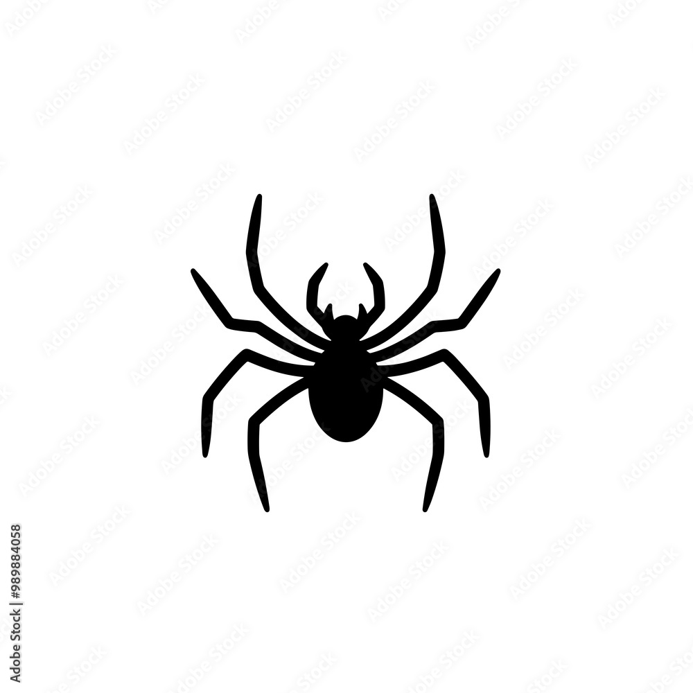 This vector icon features a black spider illustrated with a minimalist line design, showcasing its unique body structure and multiple legs for graphic use This vector icon features a black spider illustrated with a minimalist line design, showcasing its unique body structure and multiple legs for graphic use