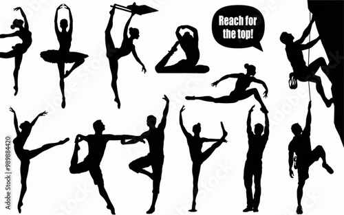 Silhouettes of yoga poses and exercise in different ways