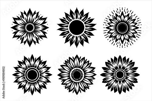 Vector Silhouettes of Sunflower set. Sunflower Silhouette vector Bundle Clipart.