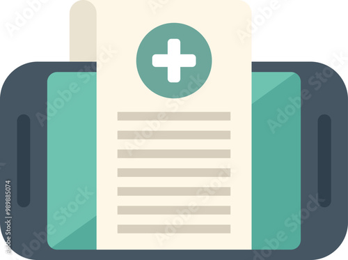 Smartphone showing an online medical record with a green cross, representing online healthcare and digital patient data